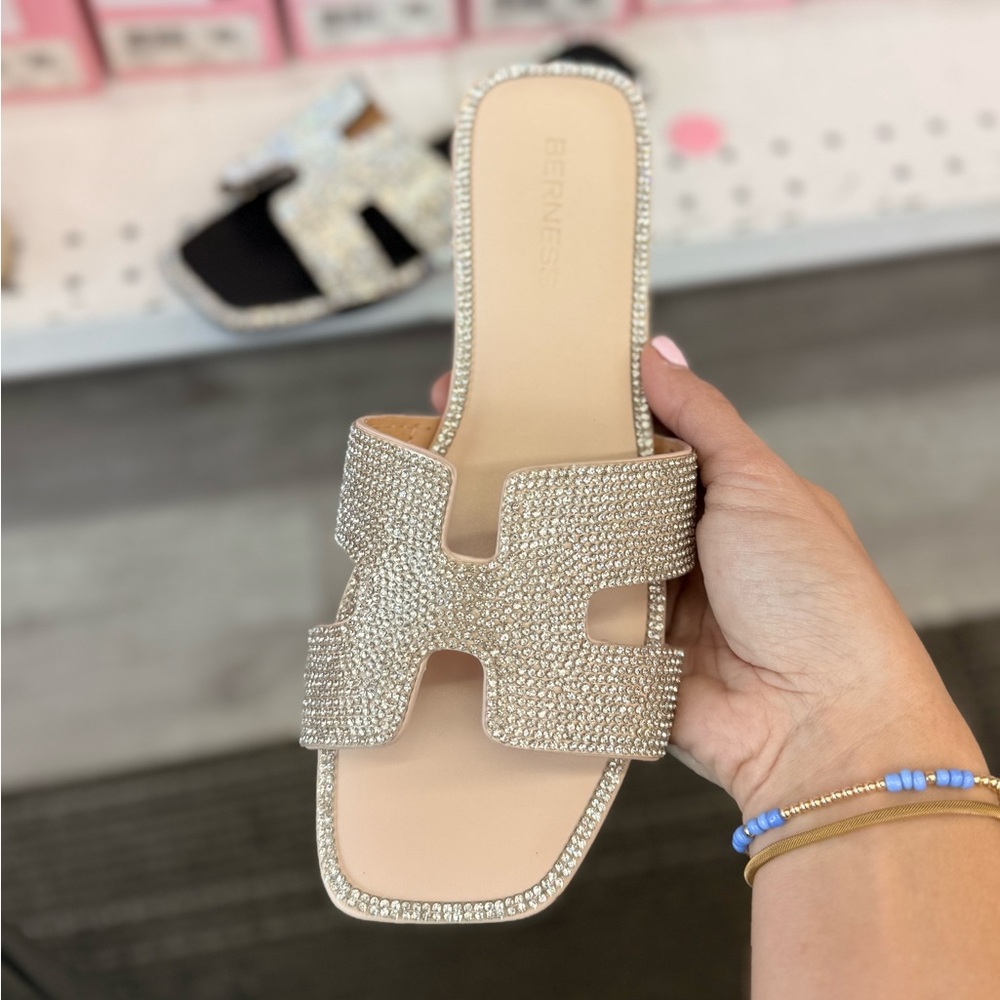 Beige Rhinestone Sandals - Picture 1 of 2